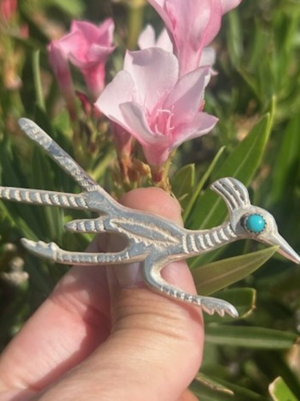 Sterling Silver ROAD RUNNER Native American Turquoise Brooch - Picture 2 of 11